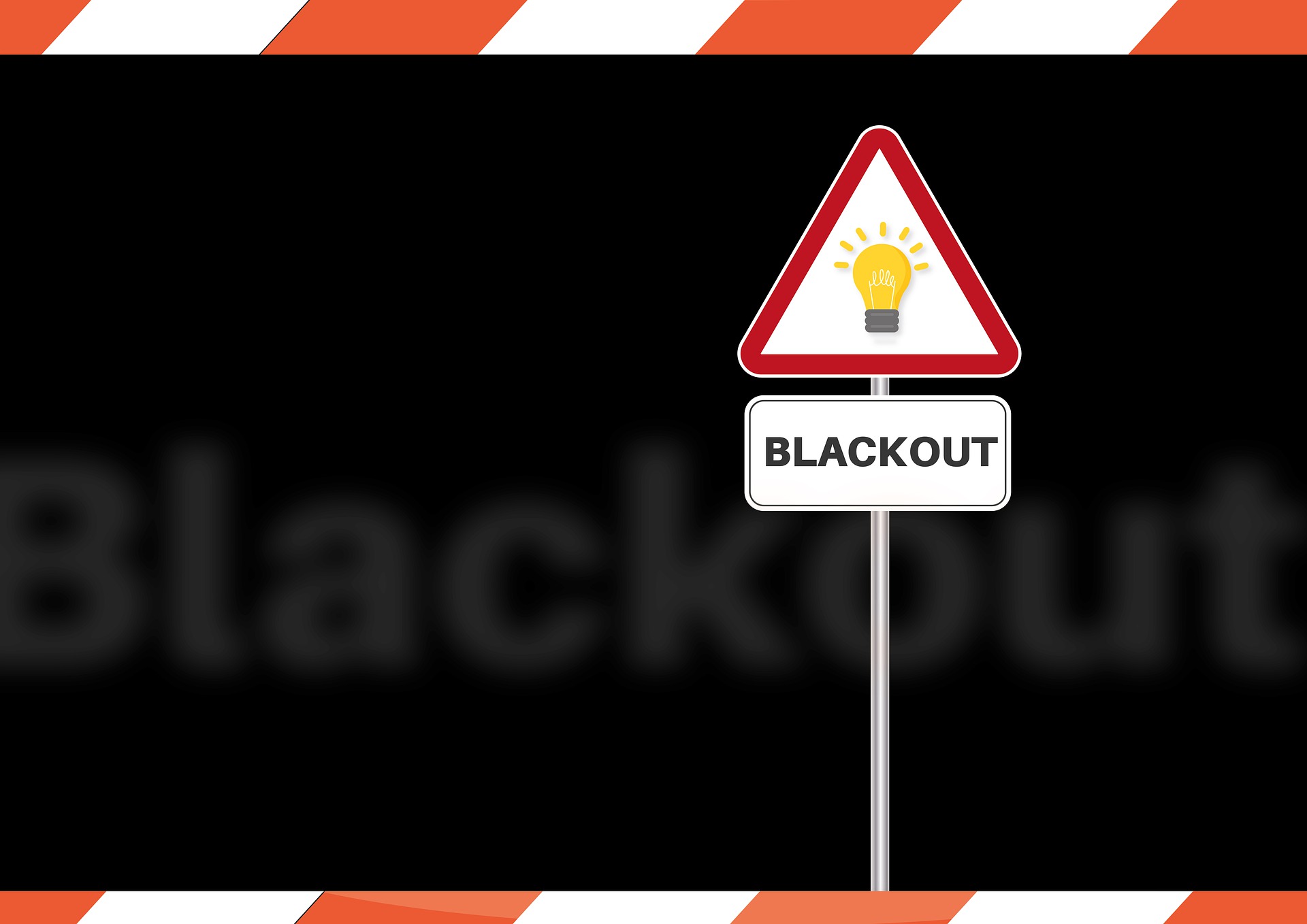 Blackout Warnschild für Blackout mit Leuchtdose.