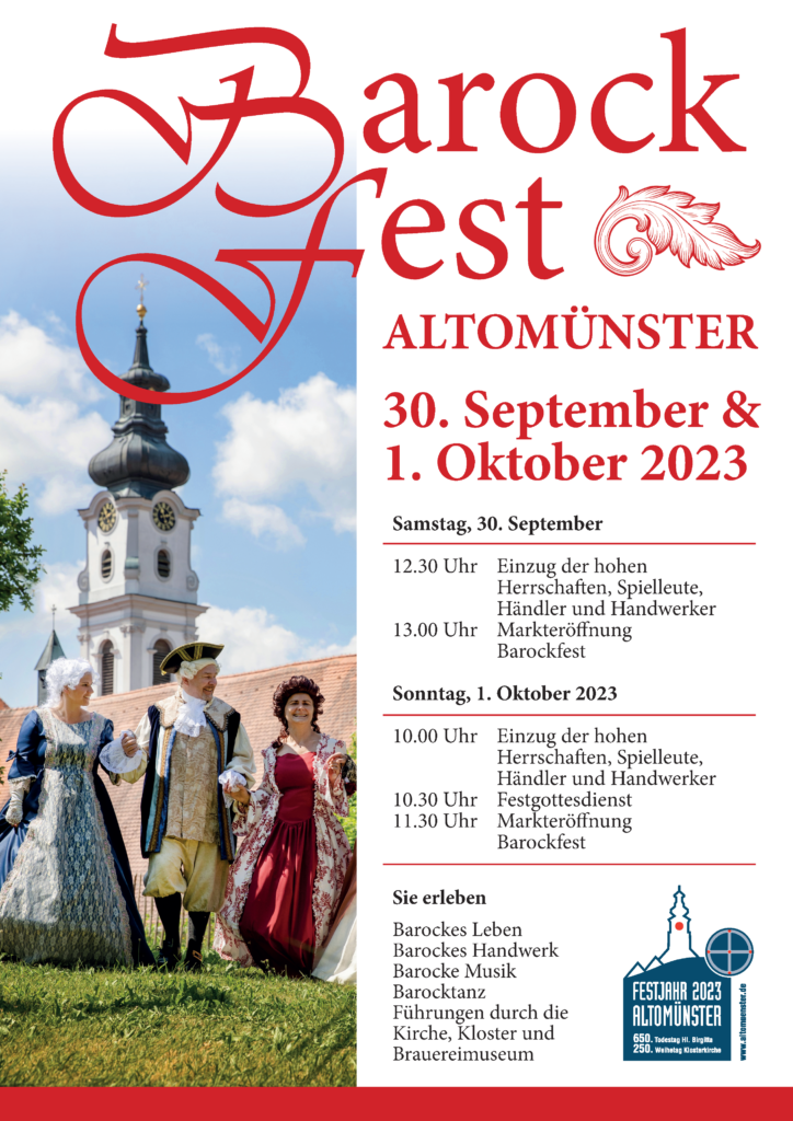 Barockfest Altomünster, 30. September & 1. Oktober 2023. Erleben Sie Barockleben, Handwerk, Musik und Tanz.